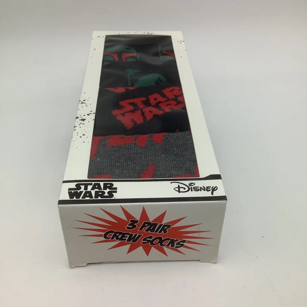 Star Wars Boba Fett 3 Pair Crew Socks Disney Shoe Size‎ 6-12 New